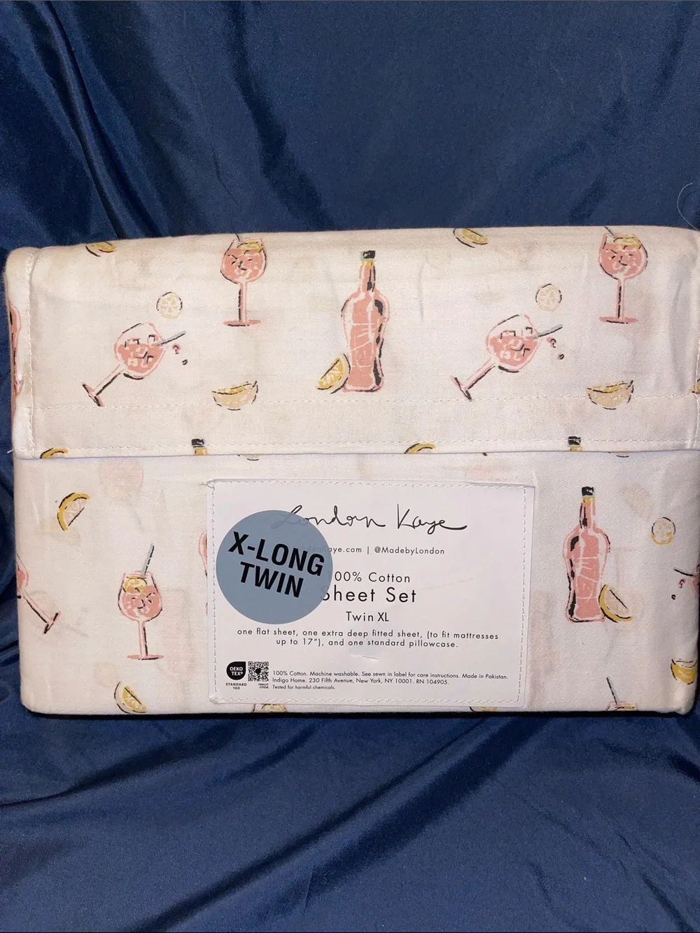 London Kaye Twin XL 100% Cotton Sheet Set - Pink Cocktail Print